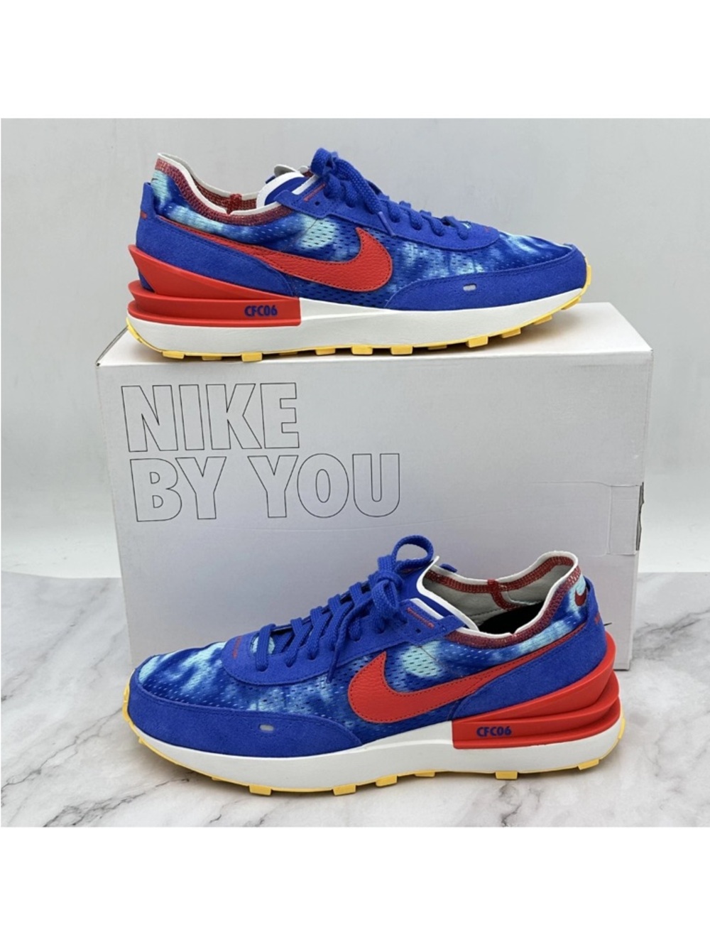 Nike Waffle One By You Shoes Mens Size 12 Blue Red Tie Dye Sneakers DJ0966-991
